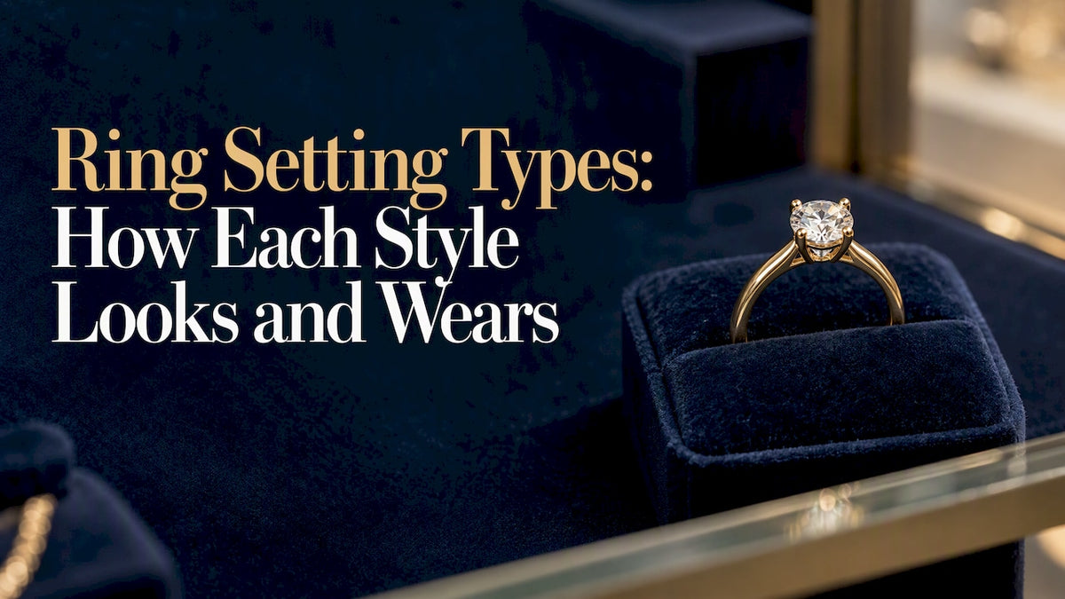 Four-prong gold ring in a jewelry showcase