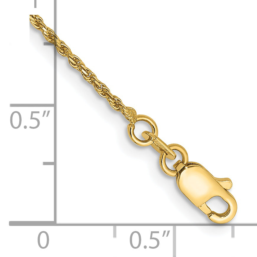 Gold (10K & 14K) Diamond-Cut Machine-Made Rope Chain Anklet - 14k Yellow Gold / 9 in / 1.15 mm