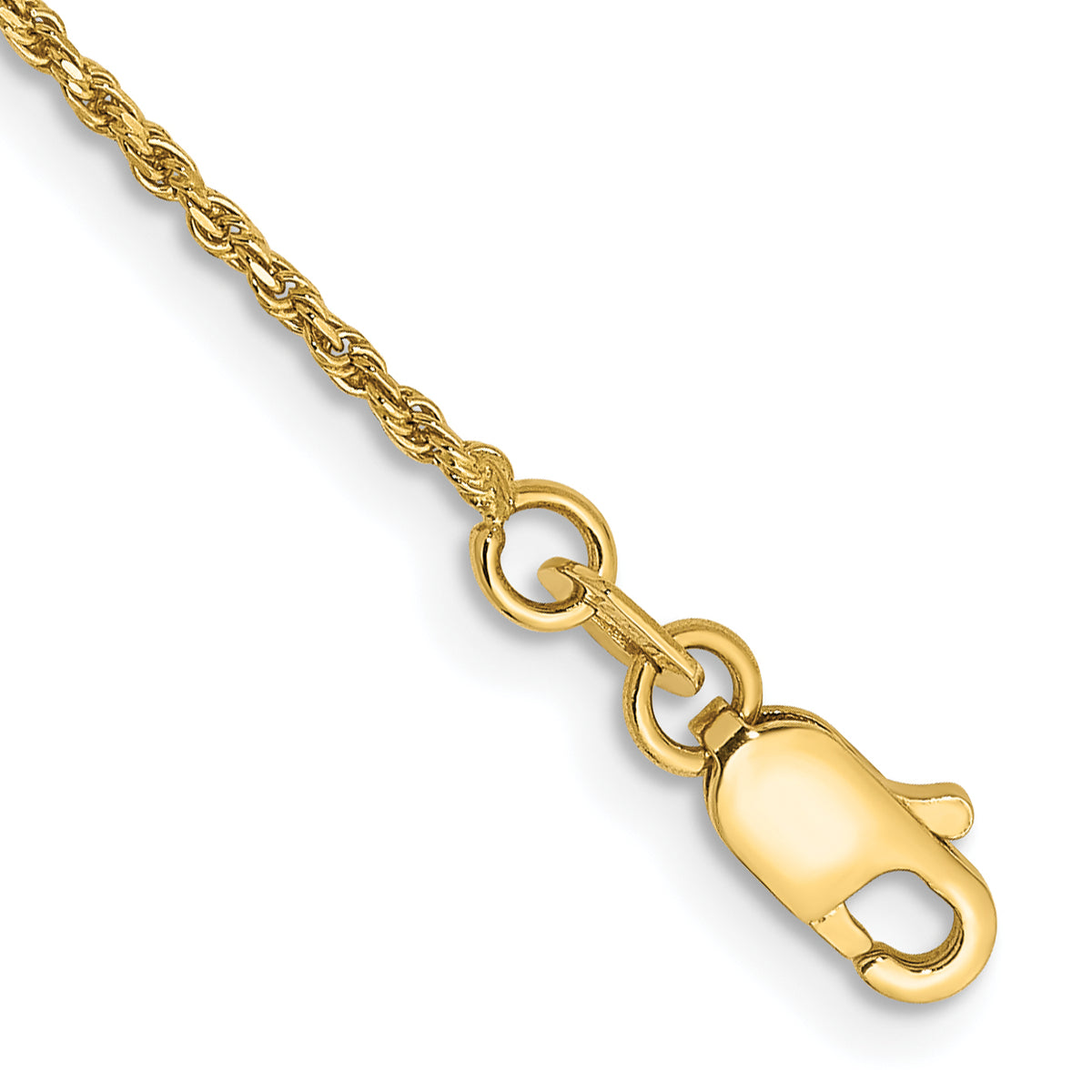 Gold (10K & 14K) Diamond-Cut Machine-Made Rope Chain Anklet - 14k Yellow Gold / 9 in / 1.15 mm