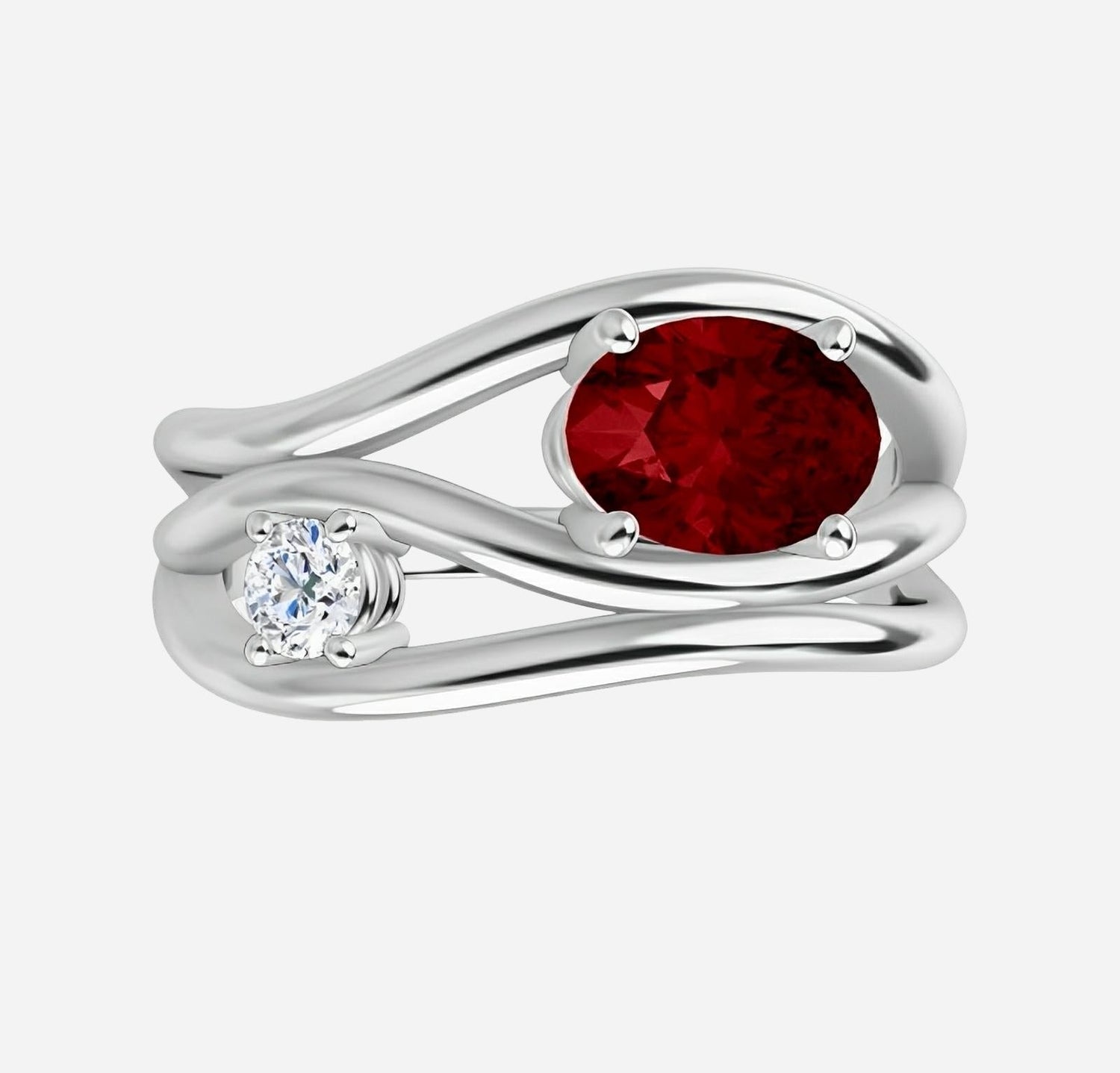 Color gem ring Chatham ruby with 1/10ct diamond