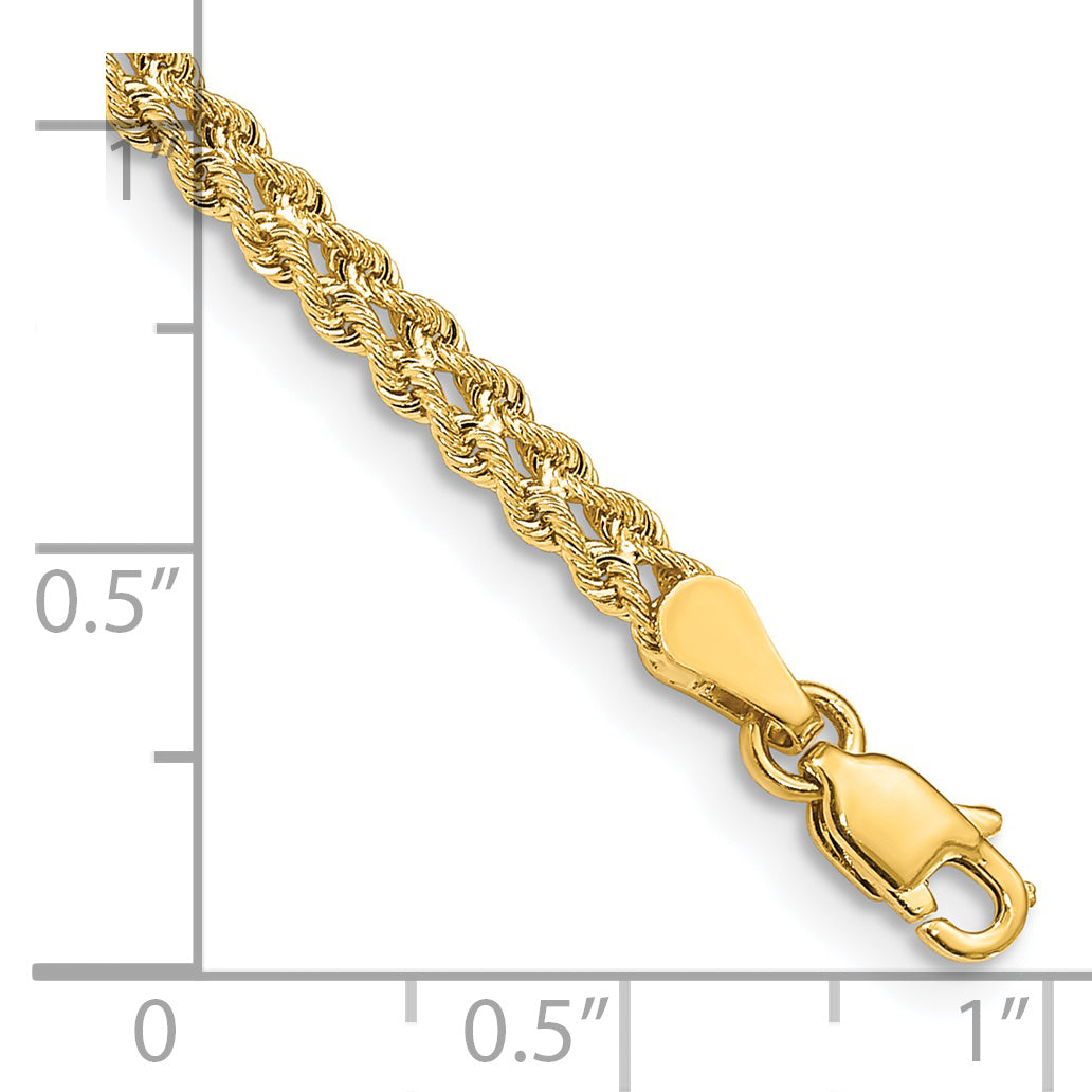 14k Yellow Gold 3.0mm Wide Double Strand Rope Bracelet, shown with a ruler for scale - 7 in