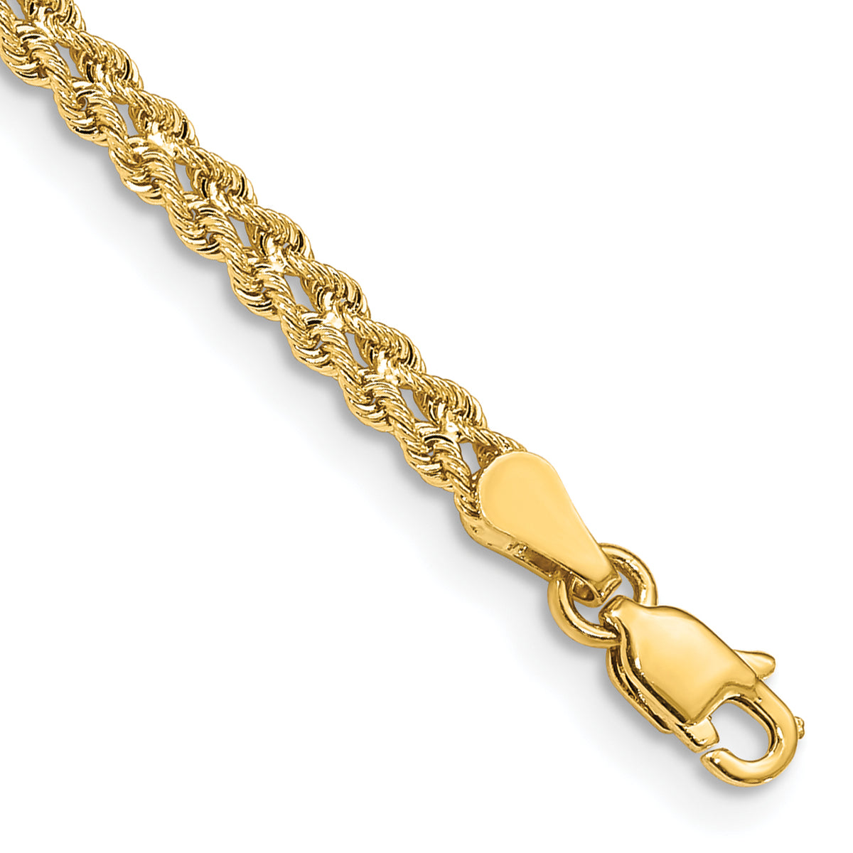 14k Yellow Gold 3.0mm Wide Double Strand Rope Bracelet - 6 in#6 in
