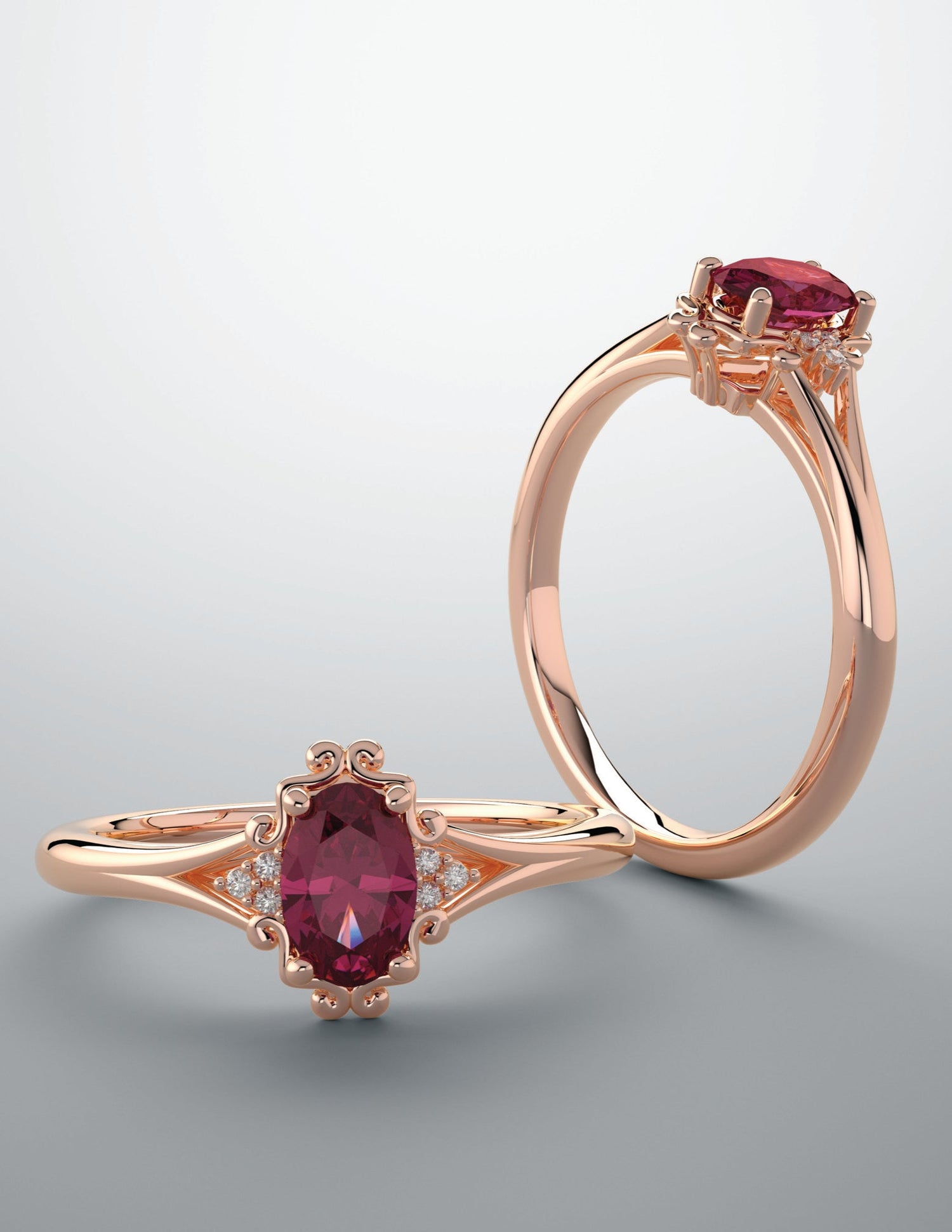 Color gem ring with imitation red ruby & 6 grown diamond