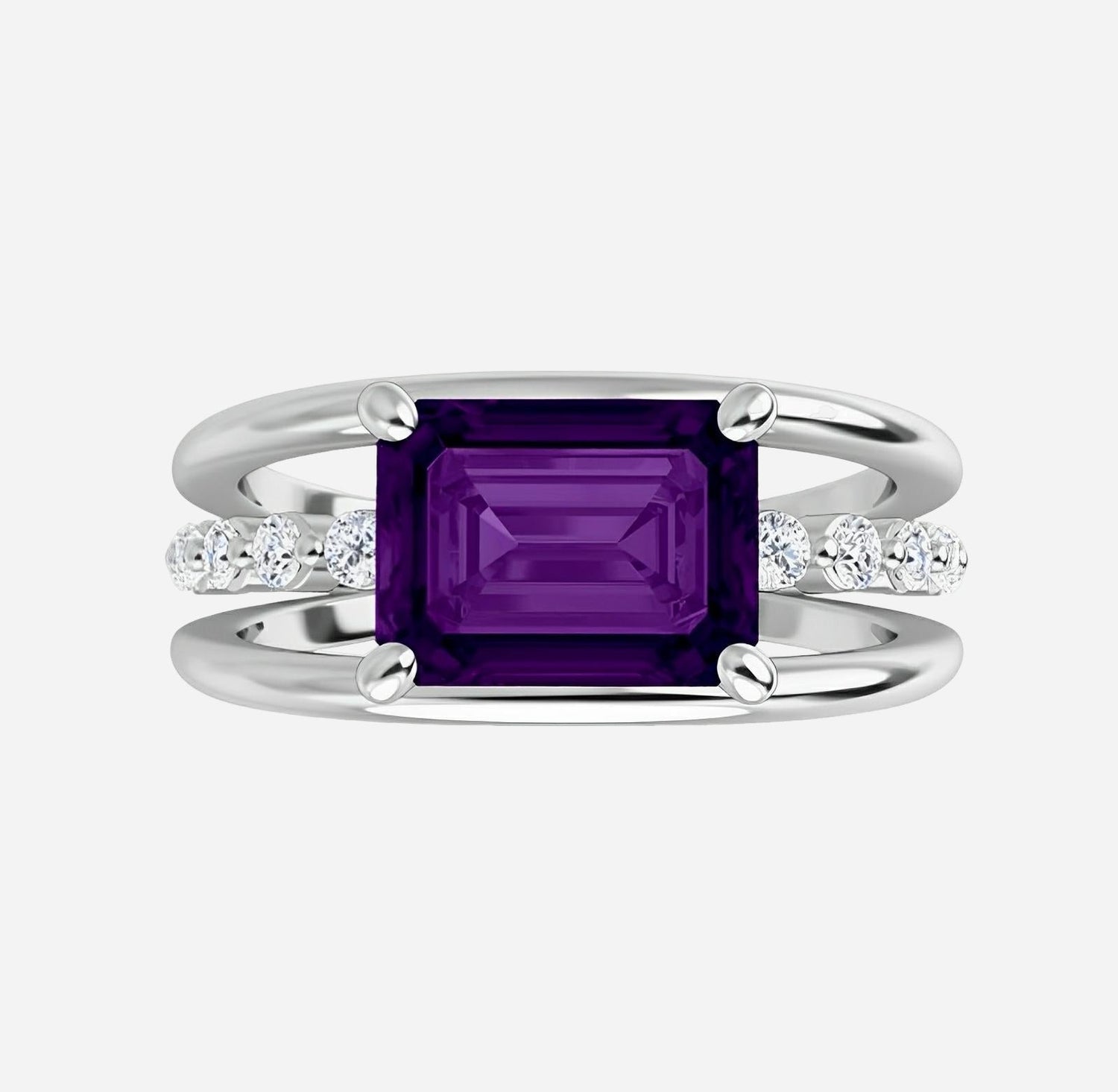 Color gem ring with natural purple amethyst & 1/5ctw diamonds