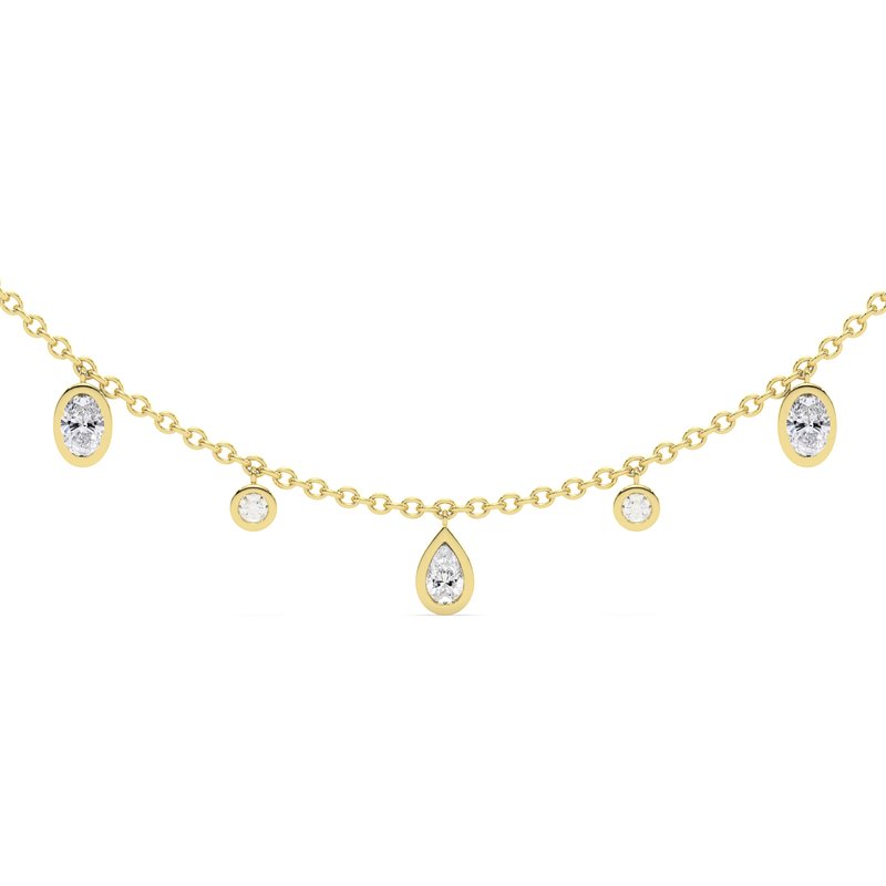1.00 Ctw 14Kt Yellow Gold Lab Grown Oval And Round Bezel Drop Necklace