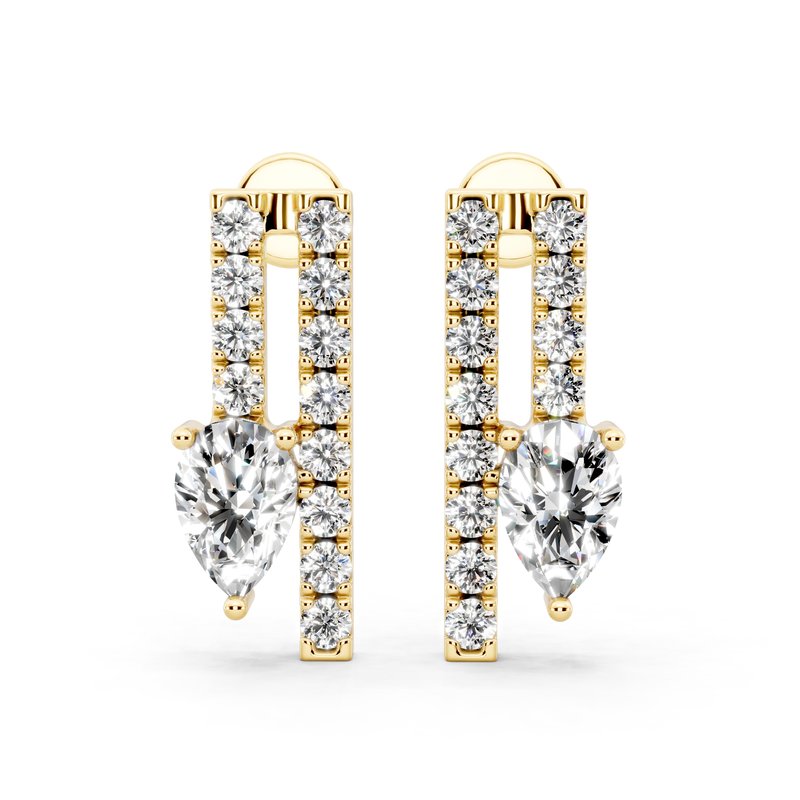 1.00 Ctw 14Kt Yellow Gold Pear and Side Round Pave Fashion Earring
