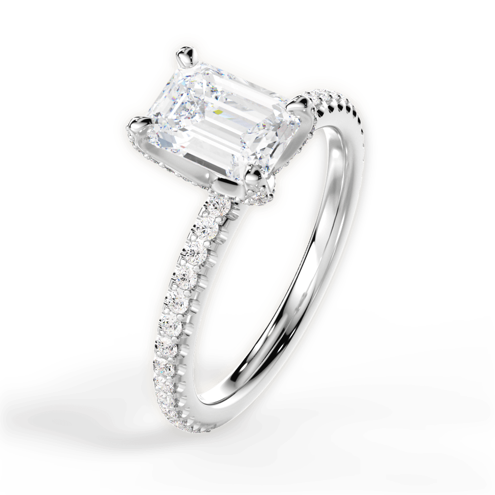 Cora Emerald Cut Lab Grown Diamond 18Kt White Gold Engagement Ring - View 2