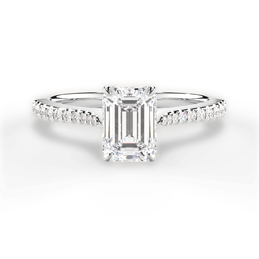 Danielle Emerald Cut Lab Grown Diamond 14Kt White Gold Engagement Ring