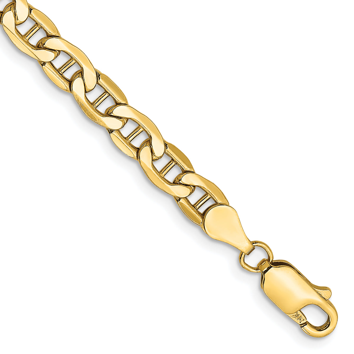 Gold (10K & 14K) Semi-Solid Anchor Chain Bracelet - 10k Yellow Gold / 7 in / 4.75 mm