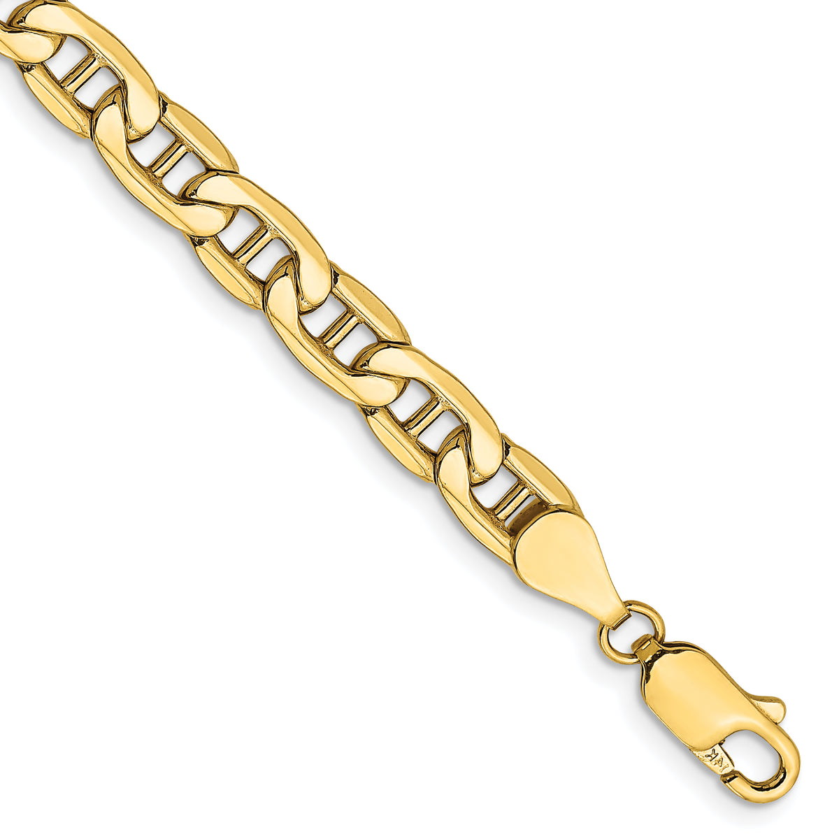 Gold (10K & 14K) Semi-Solid Anchor Chain Bracelet - 10k Yellow Gold / 8 in / 5.5 mm