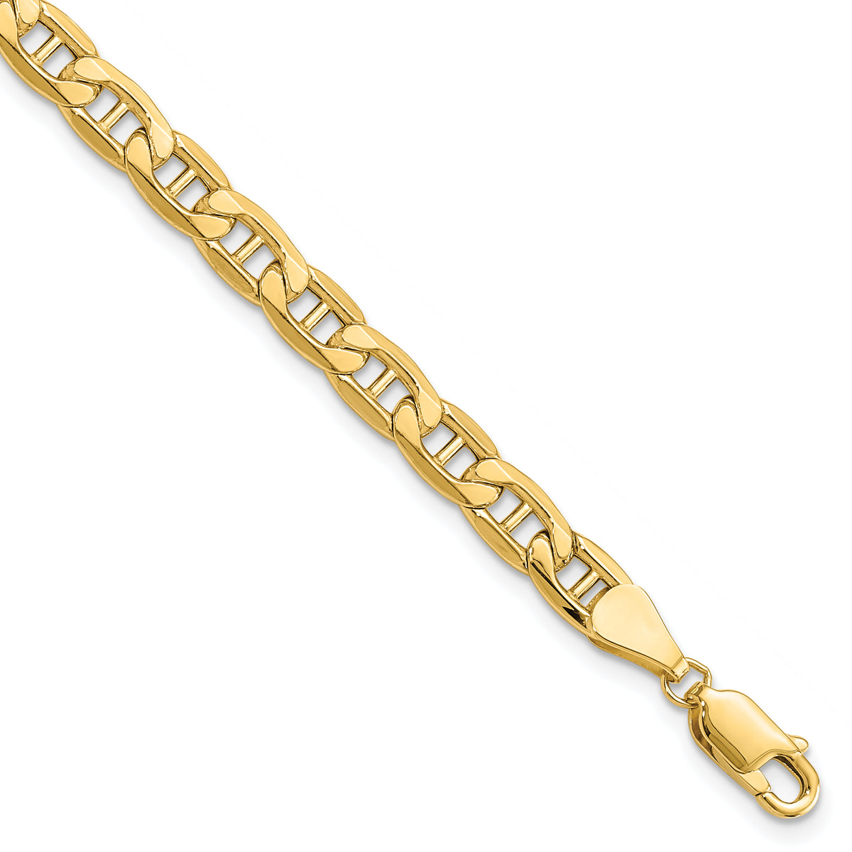 Gold (10K & 14K) Semi-Solid Anchor Chain Bracelet - 10k Yellow Gold / 9 in / 5.5 mm