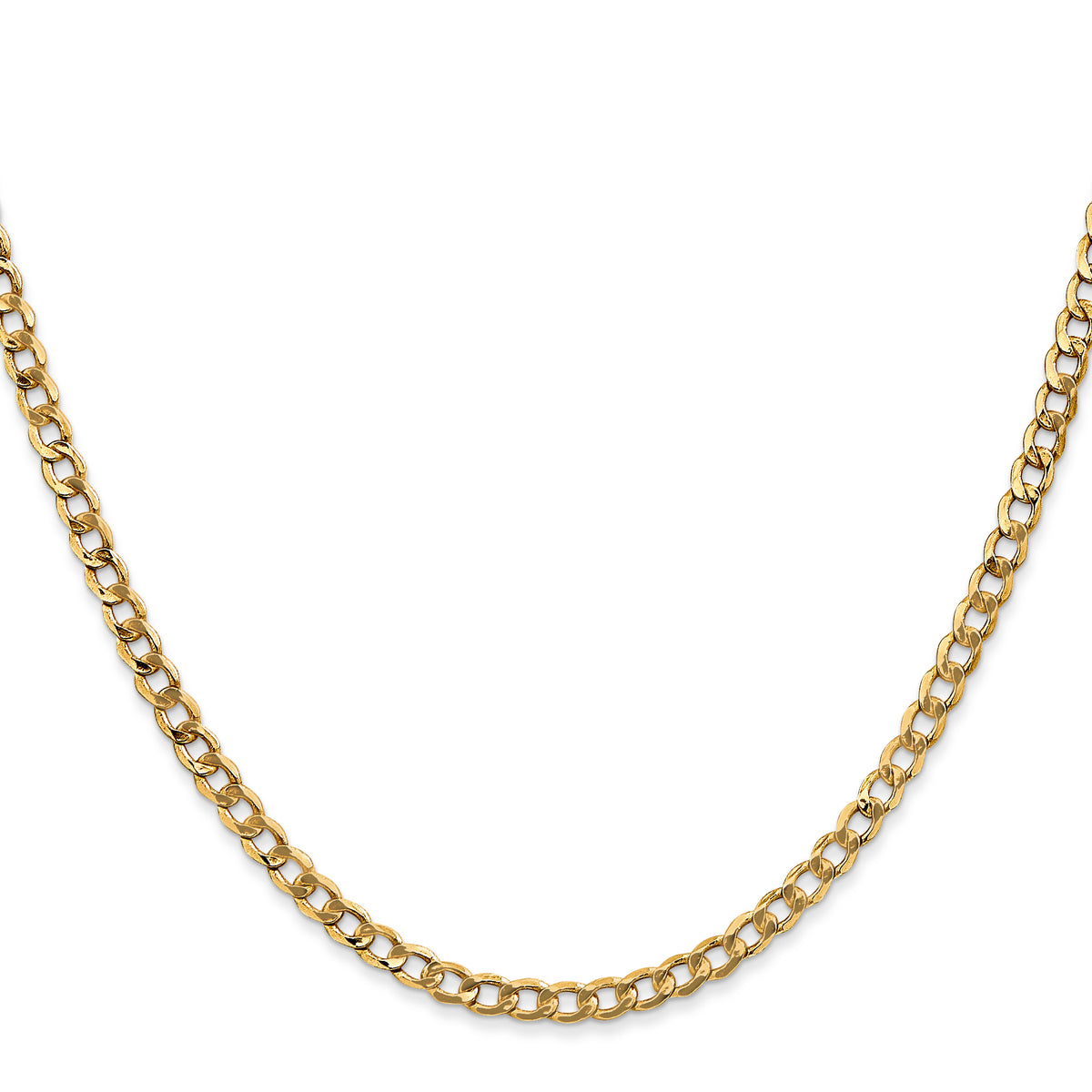 Gold (10K & 14K) Semi-Solid Curb Link Chain - 10k Yellow Gold / 16 in / 3.35 mm