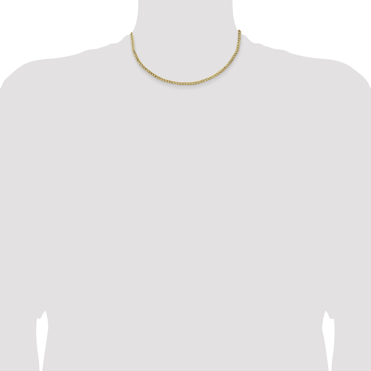 Gold (10K & 14K) Semi-Solid Curb Link Chain - 10k Yellow Gold / 16 in / 3.35 mm