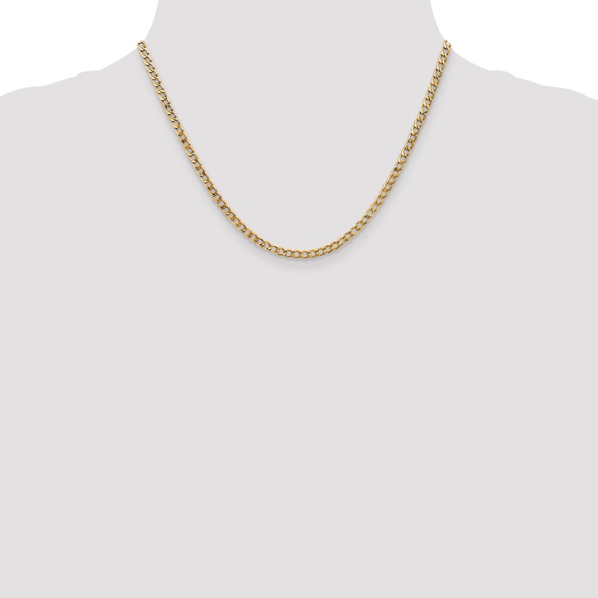 Gold (10K & 14K) Semi-Solid Curb Link Chain - 10k Yellow Gold / 18 in / 3.35 mm