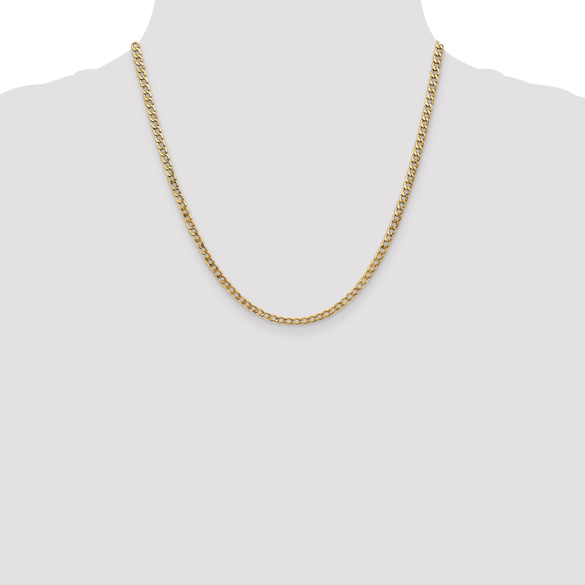 Gold (10K & 14K) Semi-Solid Curb Link Chain - 10k Yellow Gold / 20 in / 3.35 mm