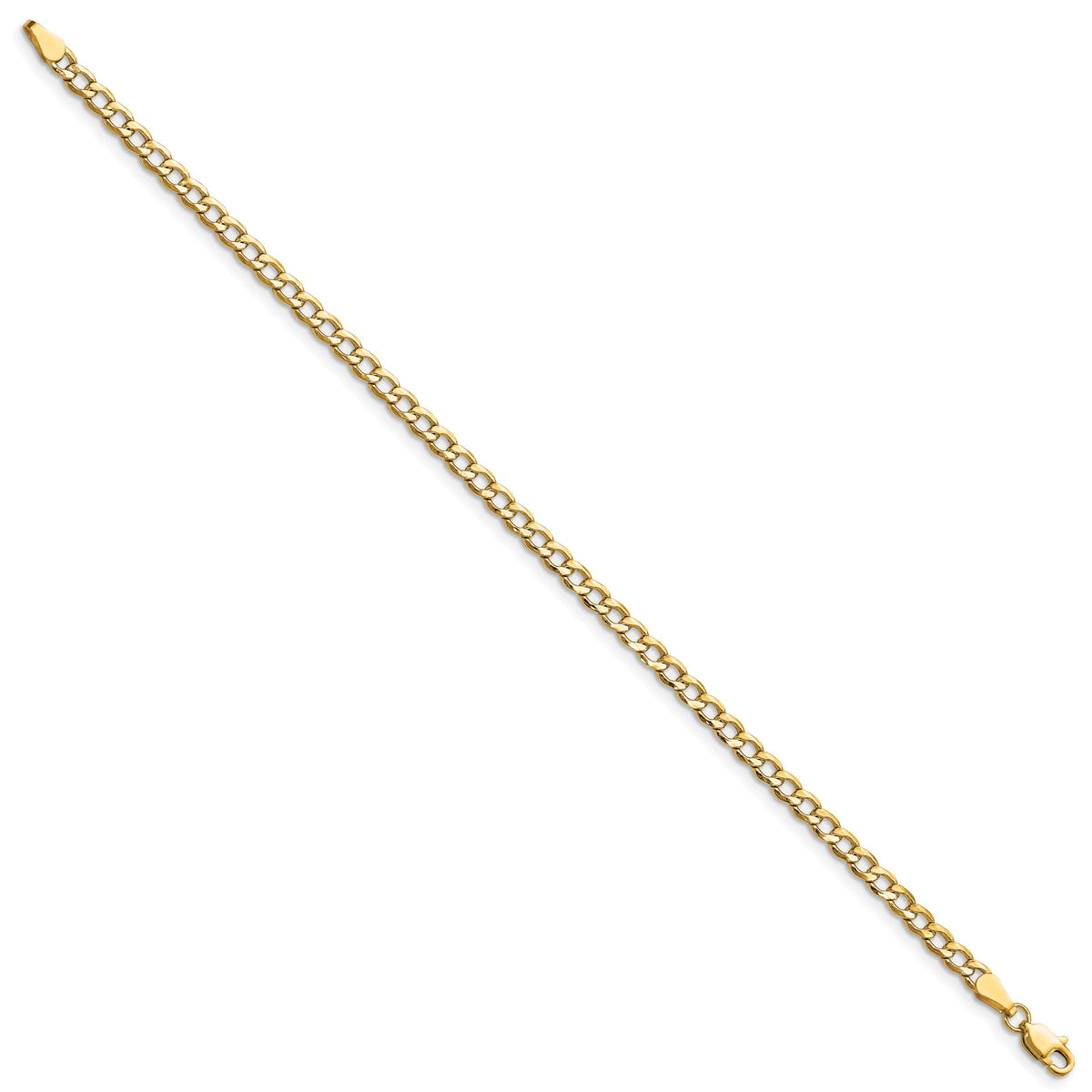 Gold (10K & 14K) Semi-Solid Curb Link Chain Bracelet - 10k Yellow Gold / 7 in / 3.35 mm