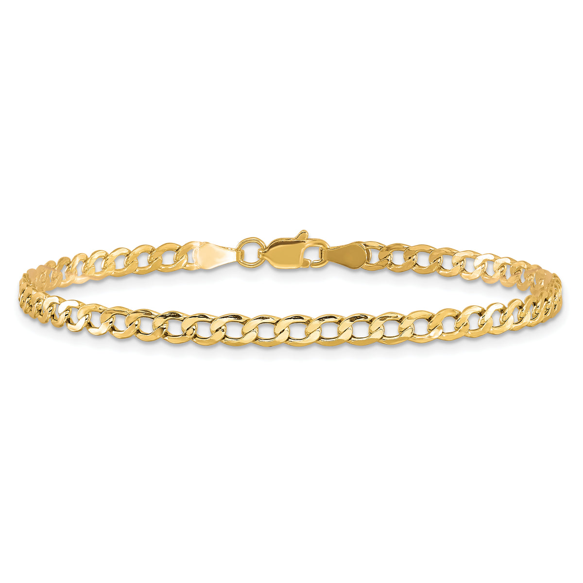 Gold (10K & 14K) Semi-Solid Curb Link Chain Bracelet - 10k Yellow Gold / 7 in / 3.35 mm