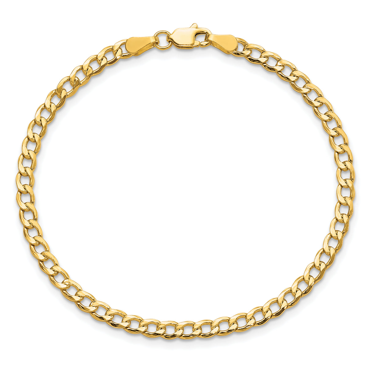 Gold (10K & 14K) Semi-Solid Curb Link Chain Bracelet - 10k Yellow Gold / 7 in / 3.35 mm