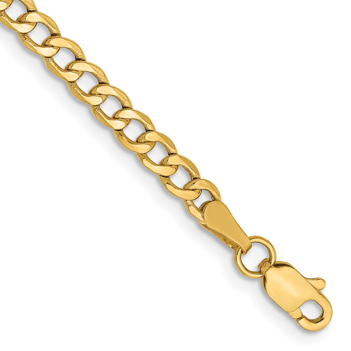 Gold (10K & 14K) Semi-Solid Curb Link Chain Bracelet - 10k Yellow Gold / 7 in / 3.35 mm