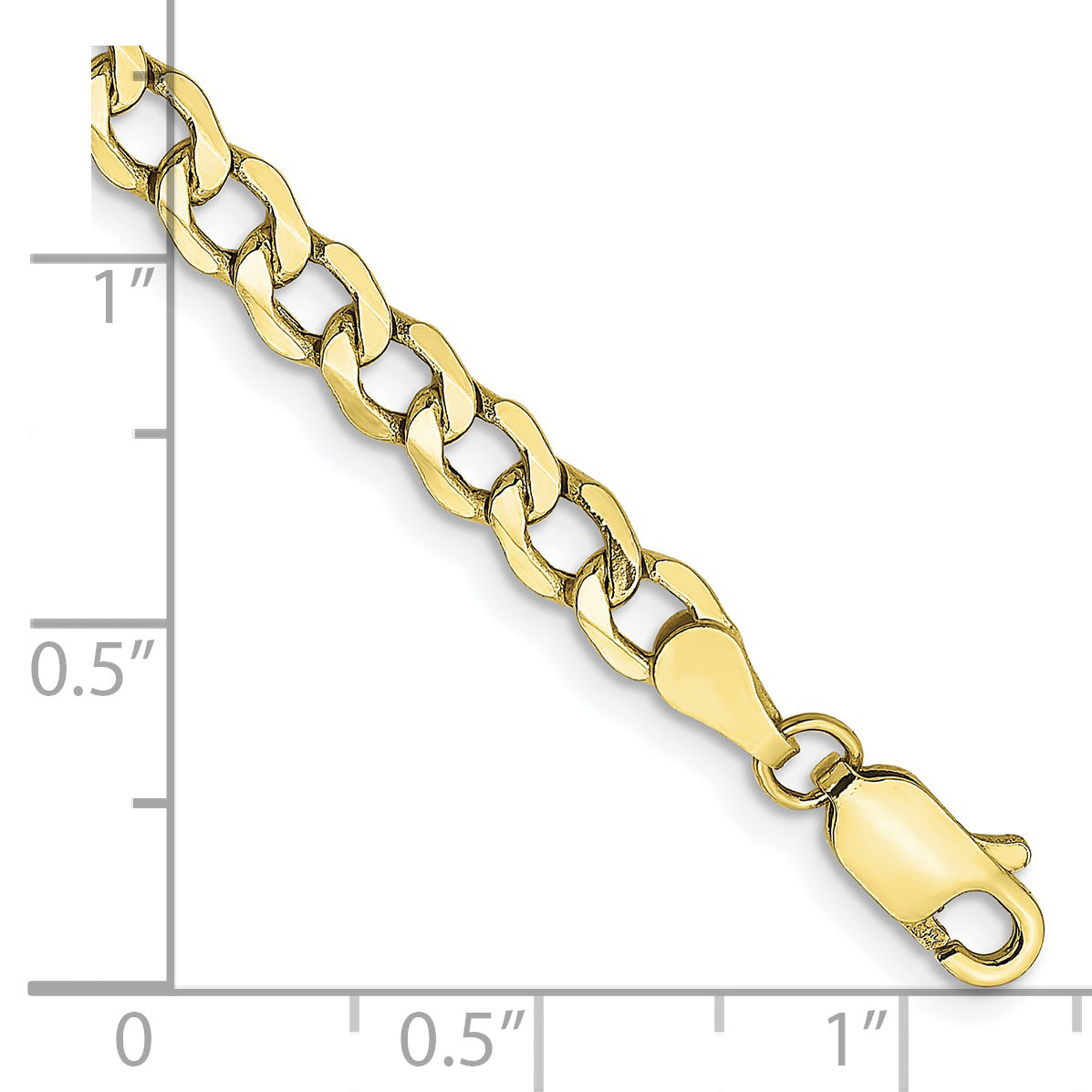 Gold (10K & 14K) Semi-Solid Curb Link Chain Bracelet - 10k Yellow Gold / 7 in / 4.3 mm