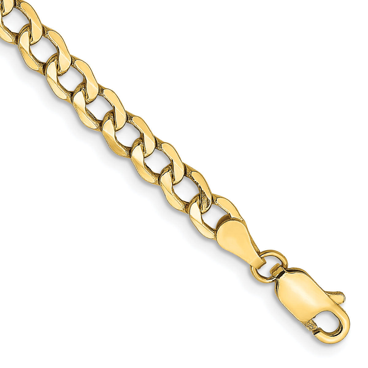 Gold (10K & 14K) Semi-Solid Curb Link Chain Bracelet - 10k Yellow Gold / 7 in / 4.3 mm