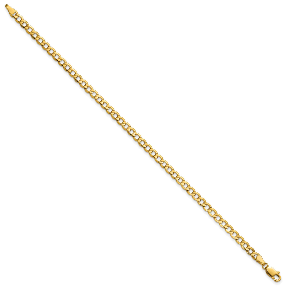 Gold (10K & 14K) Semi-Solid Curb Link Chain Bracelet - 10k Yellow Gold / 7 in / 4.3 mm