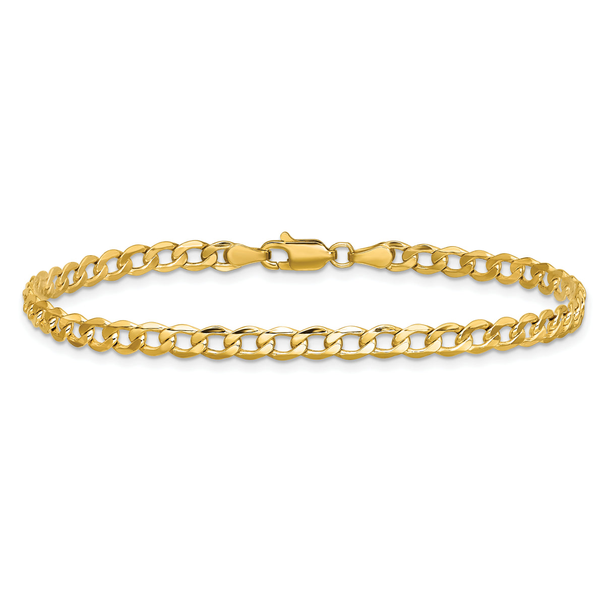 Gold (10K & 14K) Semi-Solid Curb Link Chain Bracelet - 10k Yellow Gold / 8 in / 4.3 mm