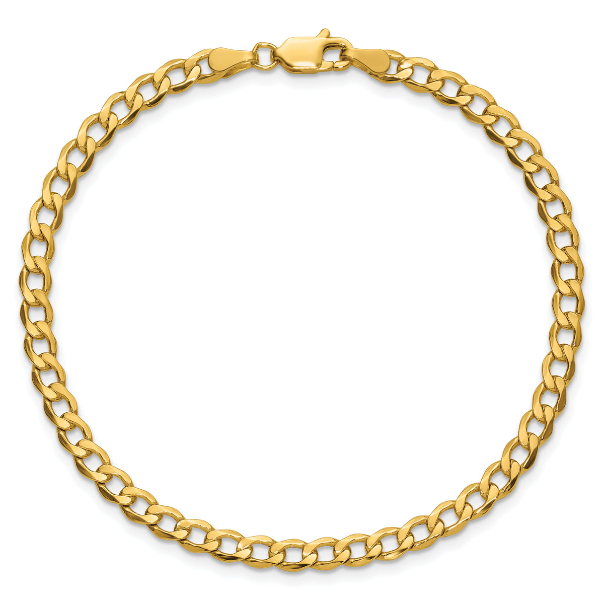 Gold (10K & 14K) Semi-Solid Curb Link Chain Bracelet - 10k Yellow Gold / 7 in / 4.3 mm