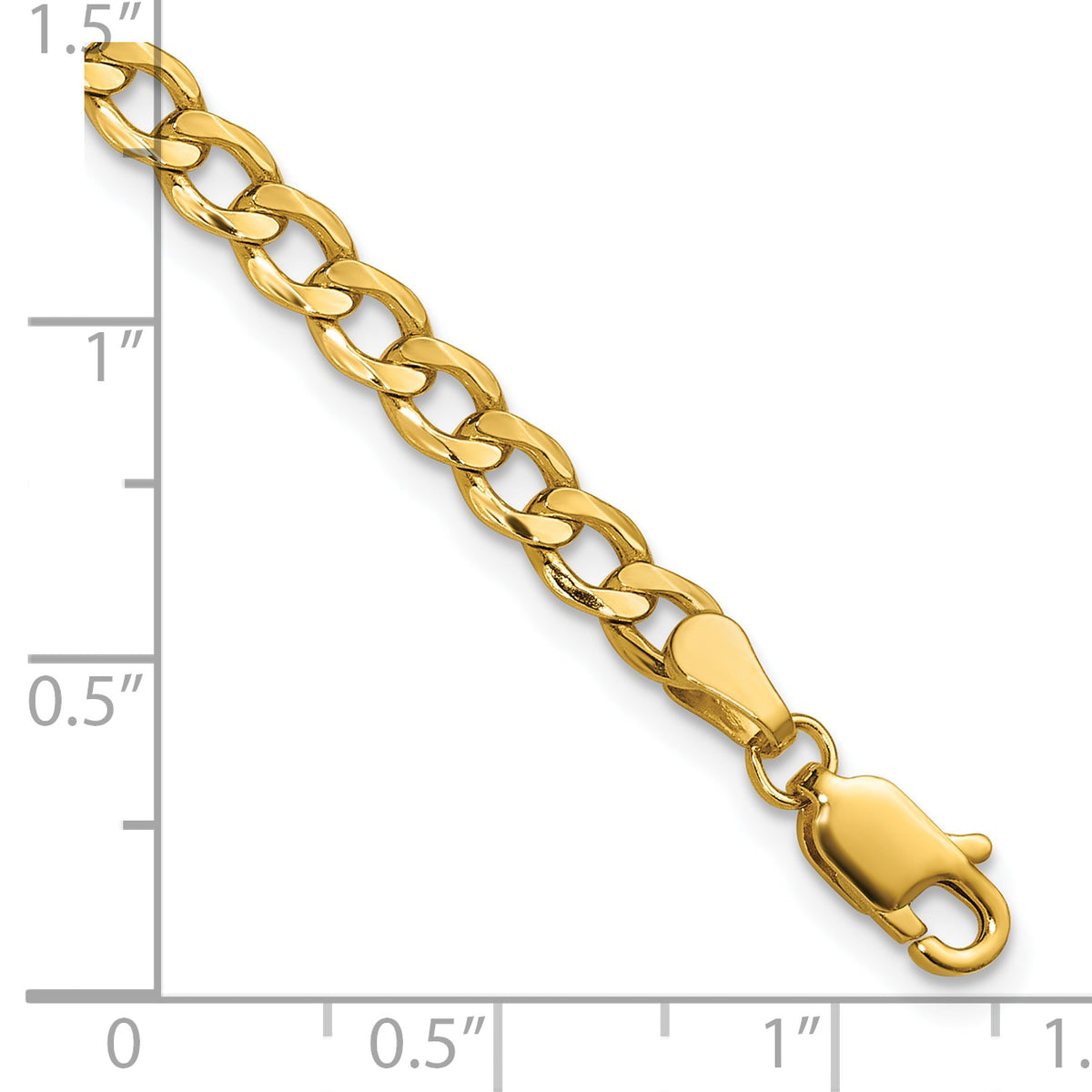 Gold (10K & 14K) Semi-Solid Curb Link Chain Bracelet - 10k Yellow Gold / 7 in / 4.3 mm