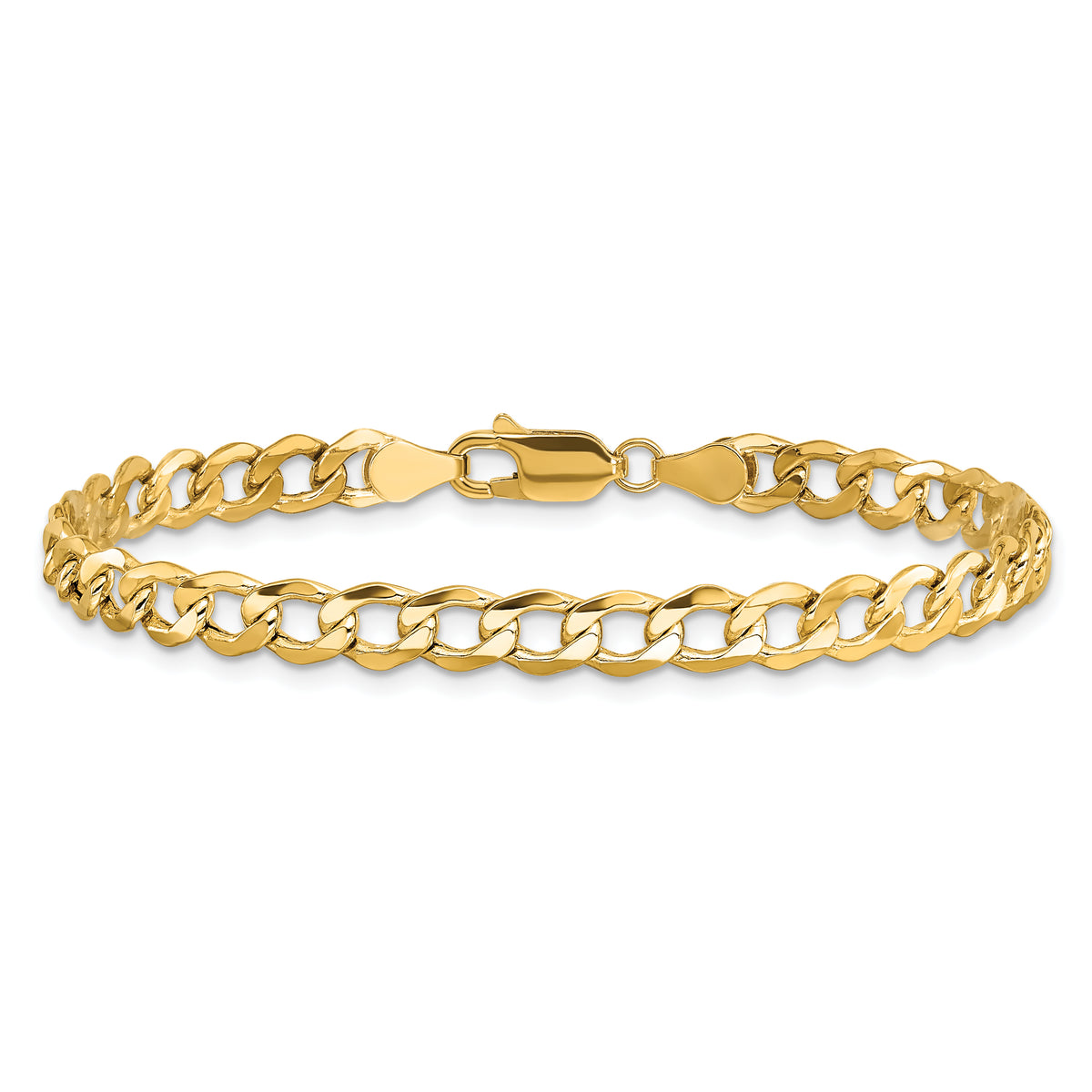 Gold (10K & 14K) Semi-Solid Curb Link Chain Bracelet - 10k Yellow Gold / 7 in / 5.25 mm