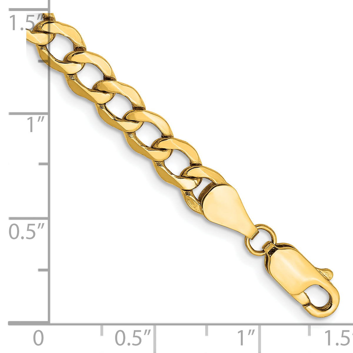 Gold (10K & 14K) Semi-Solid Curb Link Chain Bracelet - 10k Yellow Gold / 7 in / 5.25 mm