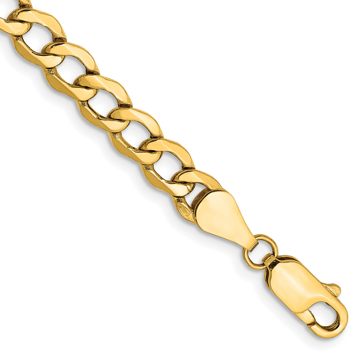 Gold (10K & 14K) Semi-Solid Curb Link Chain Bracelet - 10k Yellow Gold / 9 in / 5.25 mm