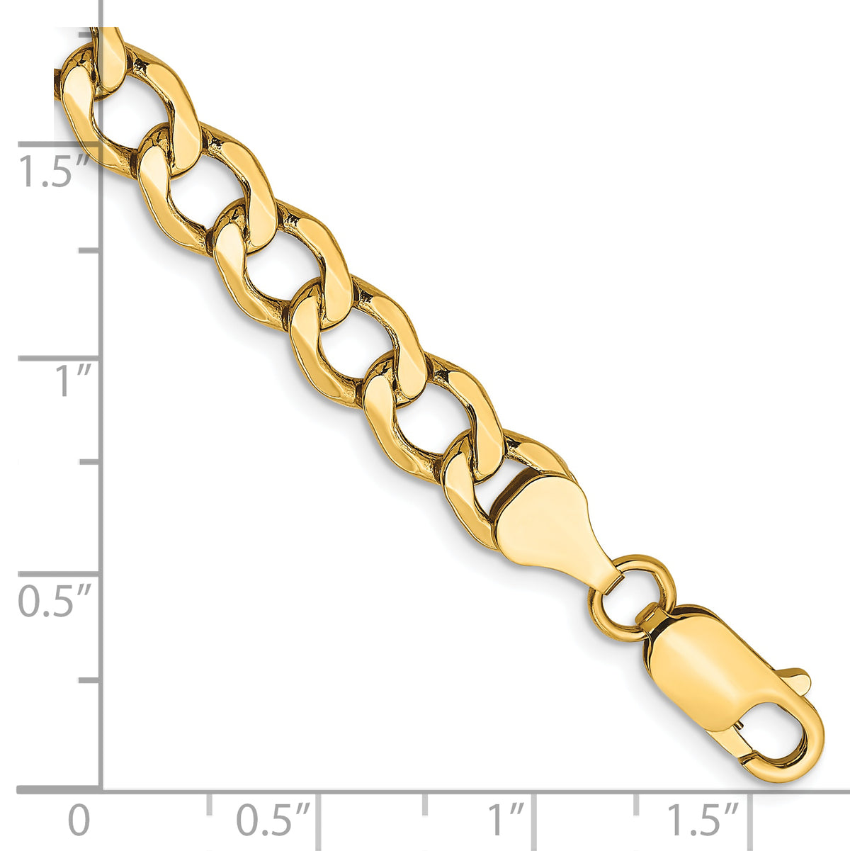 Gold (10K & 14K) Semi-Solid Curb Link Chain Bracelet - 10k Yellow Gold / 9 in / 6.5 mm
