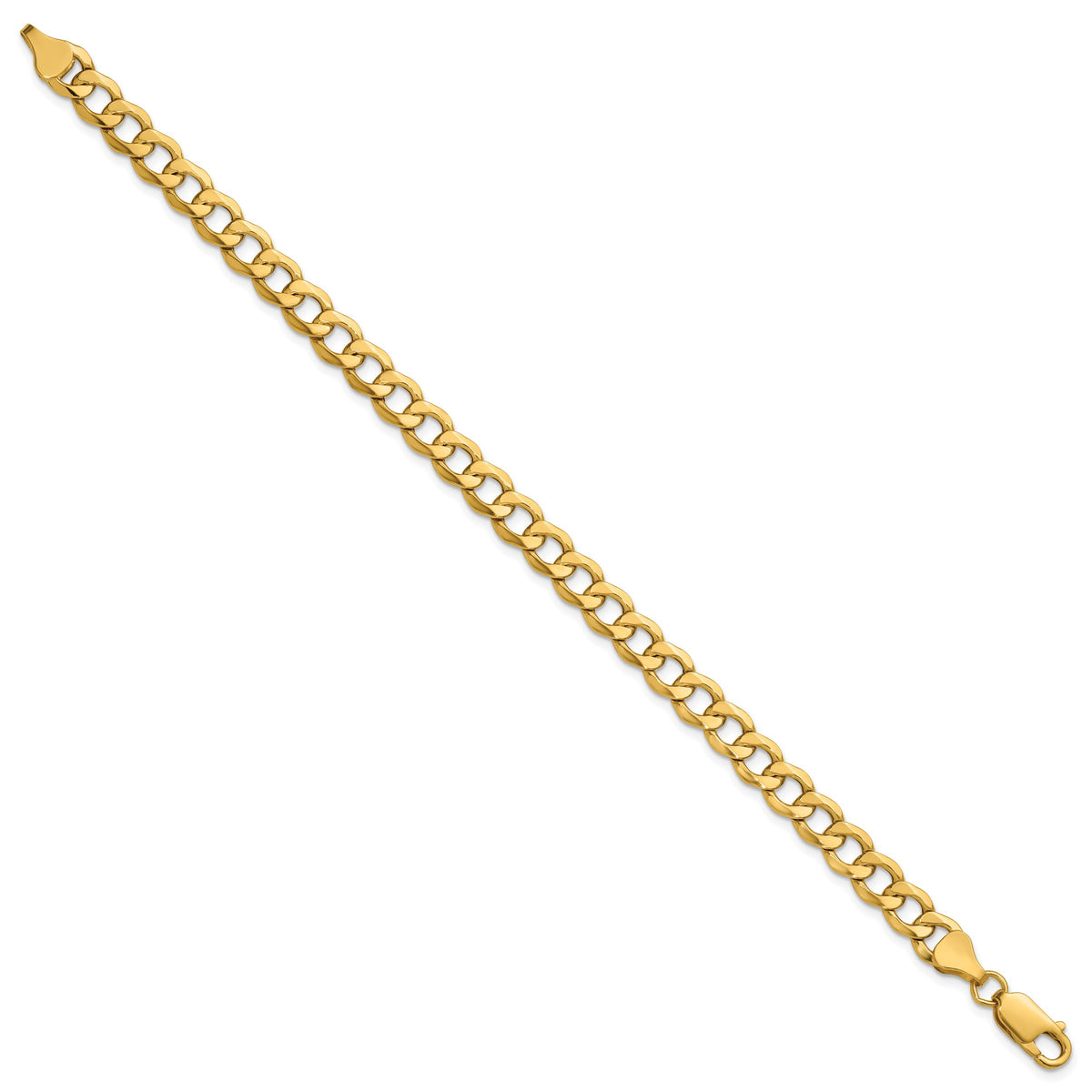Gold (10K & 14K) Semi-Solid Curb Link Chain Bracelet - 10k Yellow Gold / 8 in / 6.5 mm