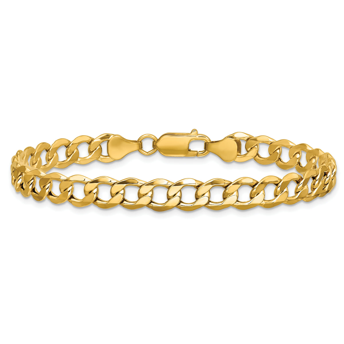 Gold (10K & 14K) Semi-Solid Curb Link Chain Bracelet - 10k Yellow Gold / 8 in / 6.5 mm