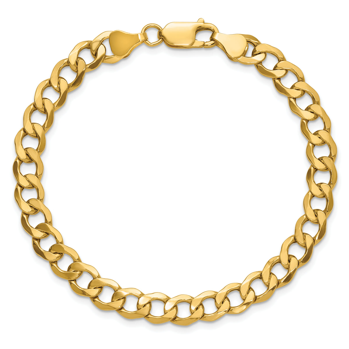Gold (10K & 14K) Semi-Solid Curb Link Chain Bracelet - 10k Yellow Gold / 8 in / 6.5 mm