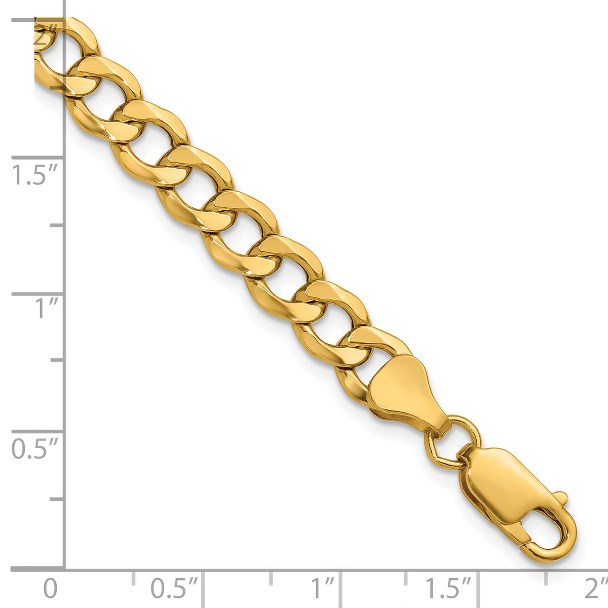 Gold (10K & 14K) Semi-Solid Curb Link Chain Bracelet - 10k Yellow Gold / 8 in / 6.5 mm