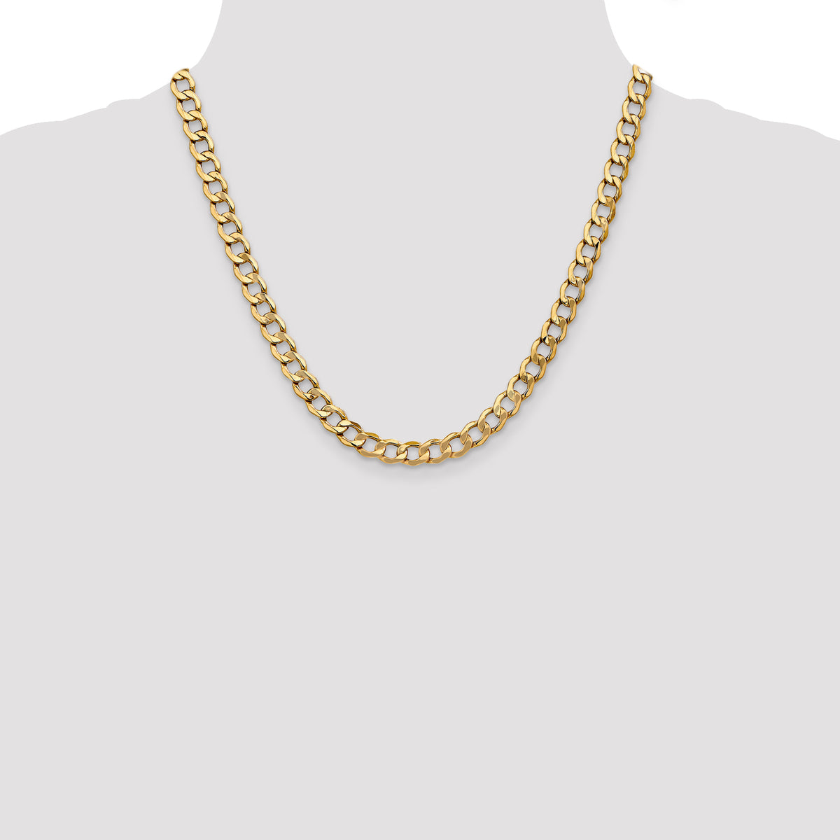 Gold (10K & 14K) Semi-Solid Curb Link Chain - 10k Yellow Gold / 20 in / 7 mm