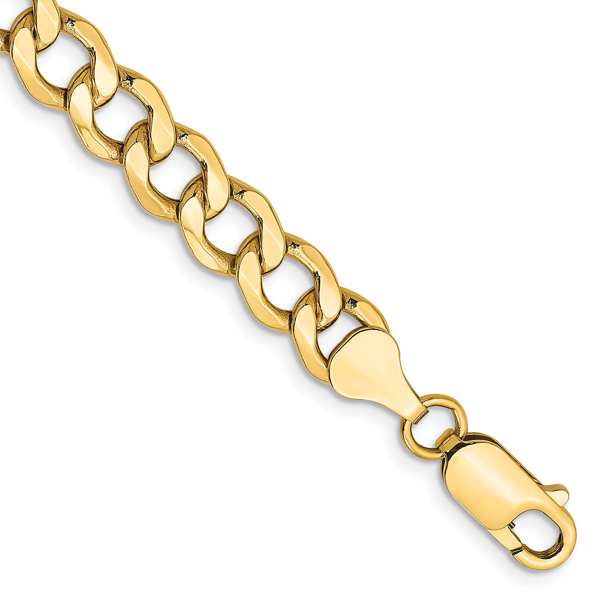 Gold (10K & 14K) Semi-Solid Curb Link Chain Bracelet - 10k Yellow Gold / 8 in / 7 mm
