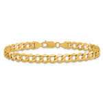 Gold (10K & 14K) Semi-Solid Curb Link Chain Bracelet - 10k Yellow Gold / 9 in / 7 mm