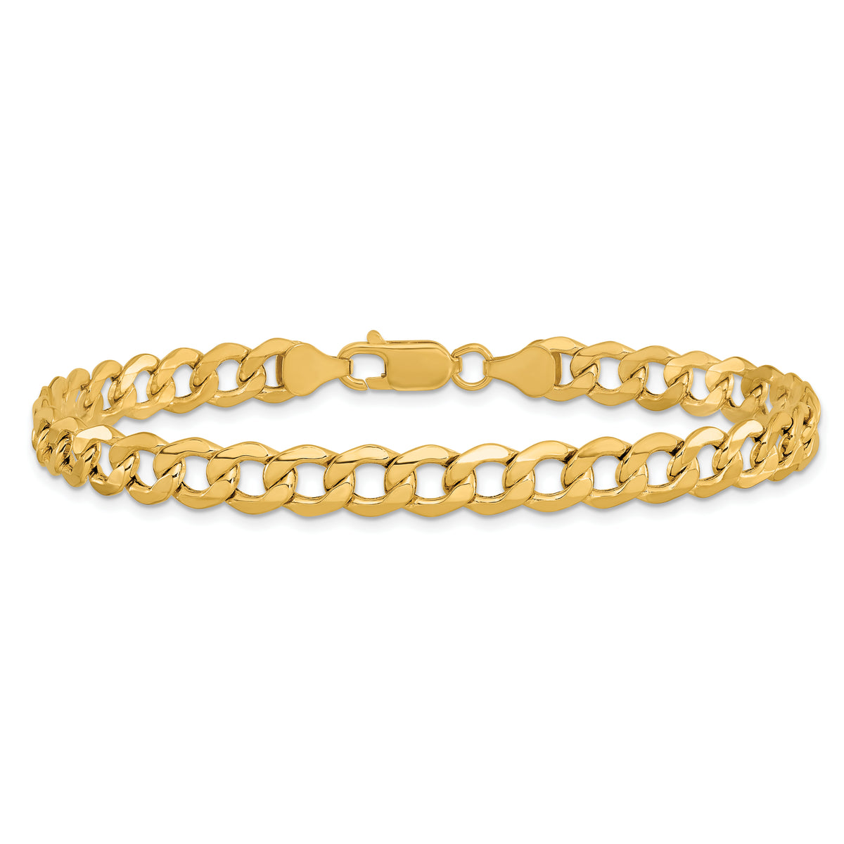 Gold (10K & 14K) Semi-Solid Curb Link Chain Bracelet - 10k Yellow Gold / 9 in / 7 mm