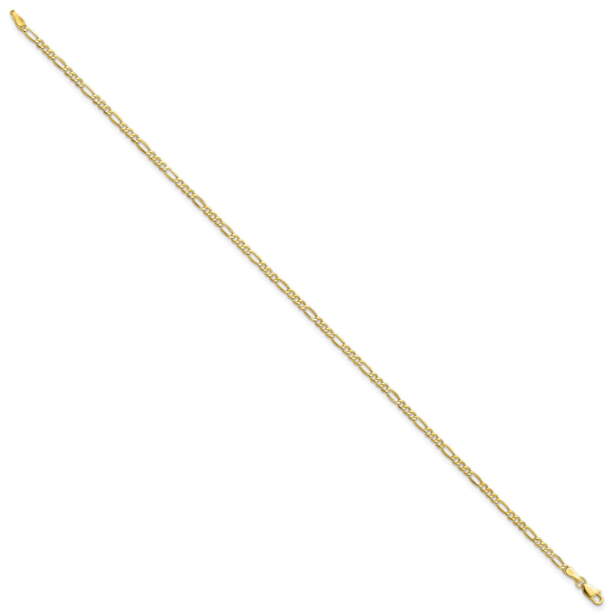 Gold (10K & 14K) Semi-Solid Figaro Chain Anklet - 10k Yellow Gold / 10 in / 2.5 mm
