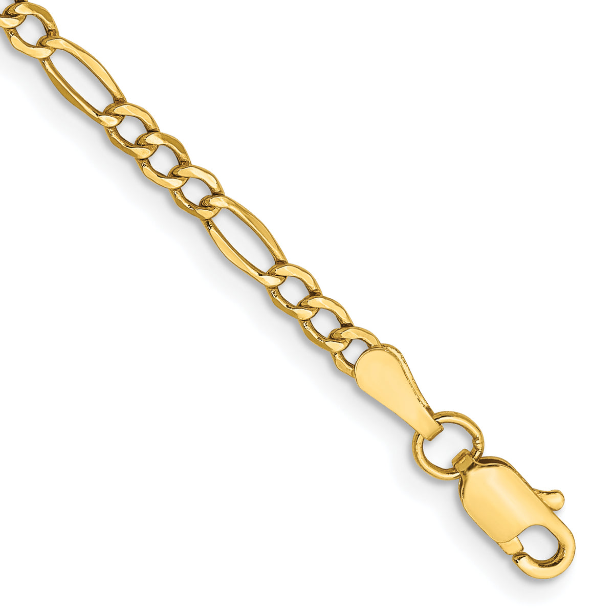 Gold (10K & 14K) Semi-Solid Figaro Chain Bracelet - 10k Yellow Gold / 7 in / 2.5 mm