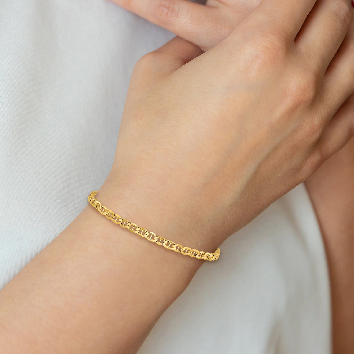 Gold (10K & 14K) Semi-Solid Anchor Chain Bracelet - 10k Yellow Gold / 7 in / 3.2 mm