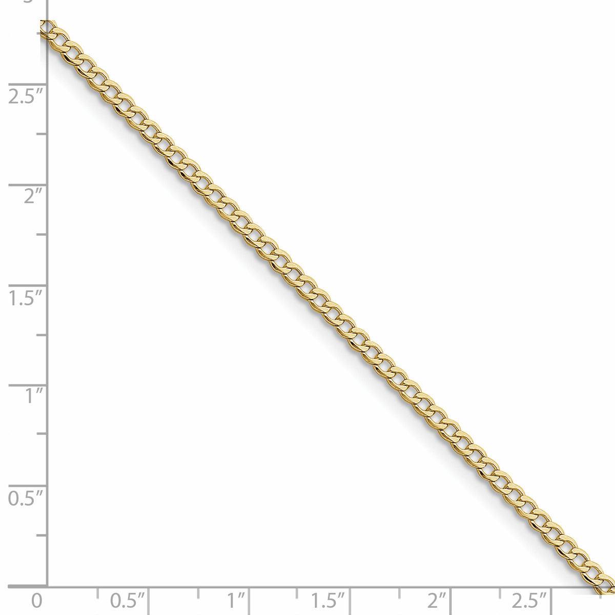 Gold (10K & 14K) Semi-Solid Curb Link Chain Anklet - 10k Yellow Gold / 10 in / 2.5 mm