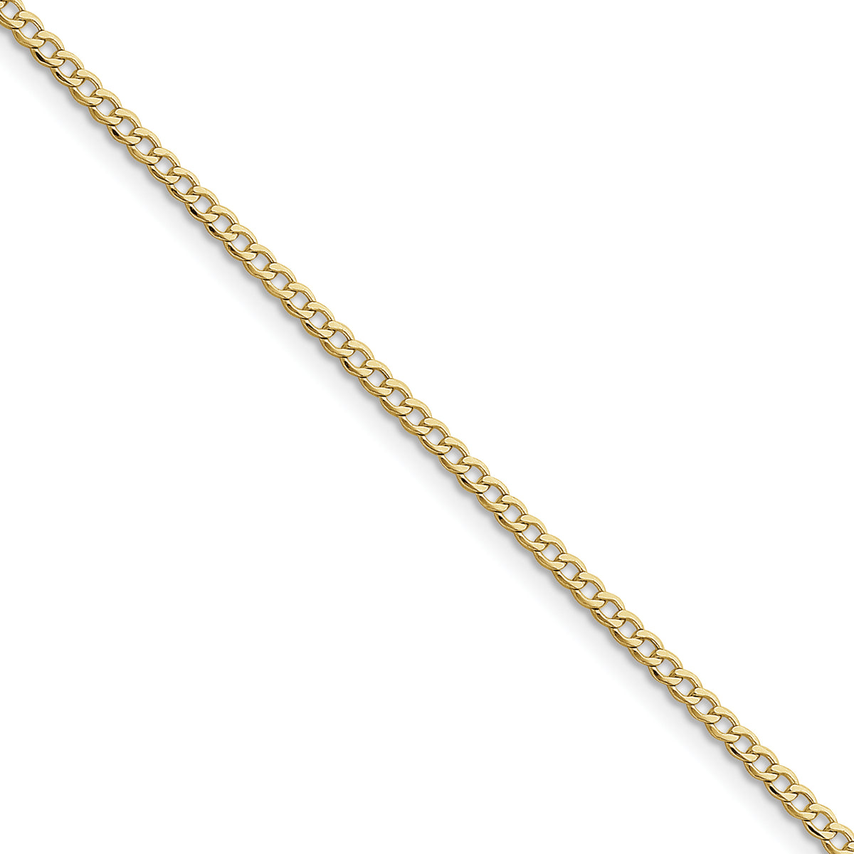 Gold (10K & 14K) Semi-Solid Curb Link Chain Anklet - 10k Yellow Gold / 10 in / 2.5 mm