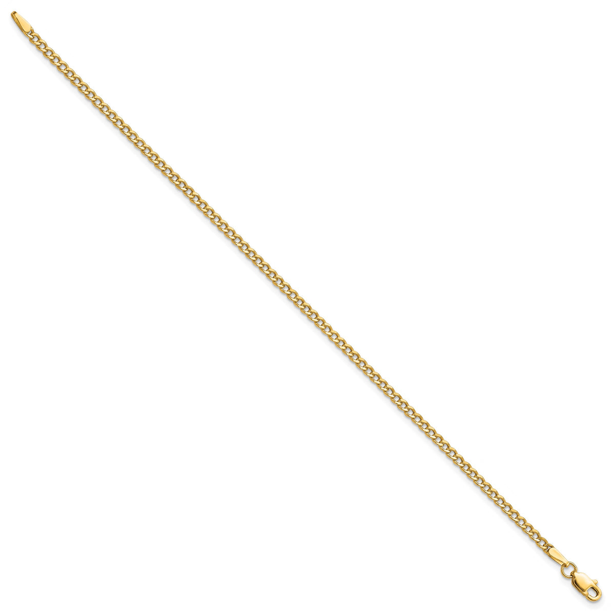 Gold (10K & 14K) Semi-Solid Curb Link Chain Bracelet - 10k Yellow Gold / 7 in / 2.5 mm#10k Yellow Gold_2.5 mm
