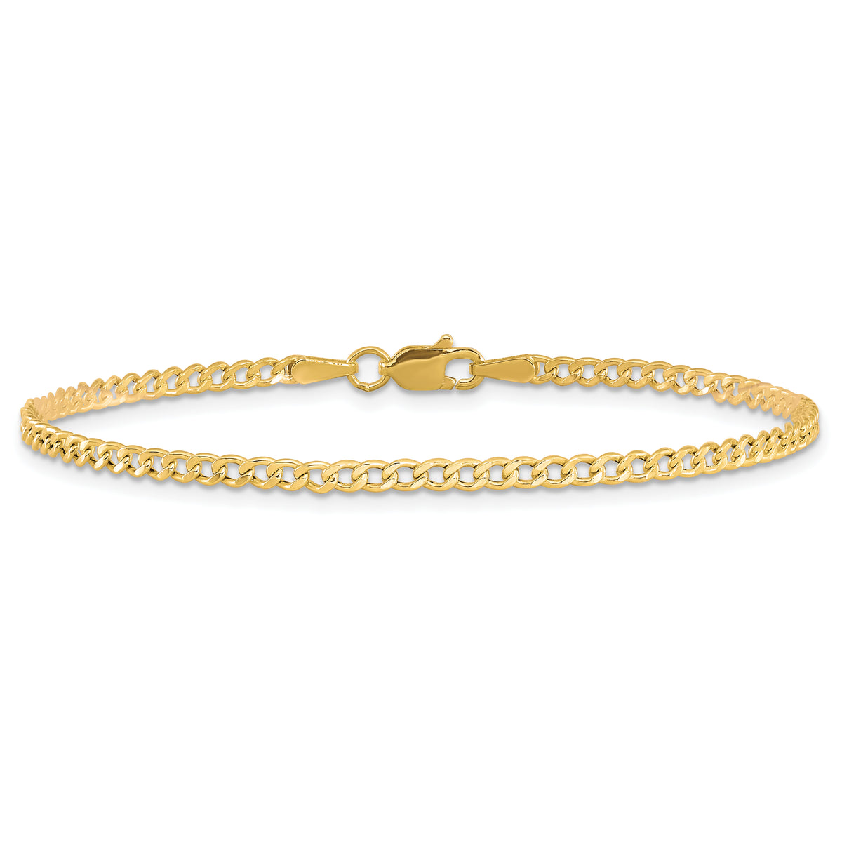 Gold (10K & 14K) Semi-Solid Curb Link Chain Bracelet - 10k Yellow Gold / 7 in / 2.5 mm