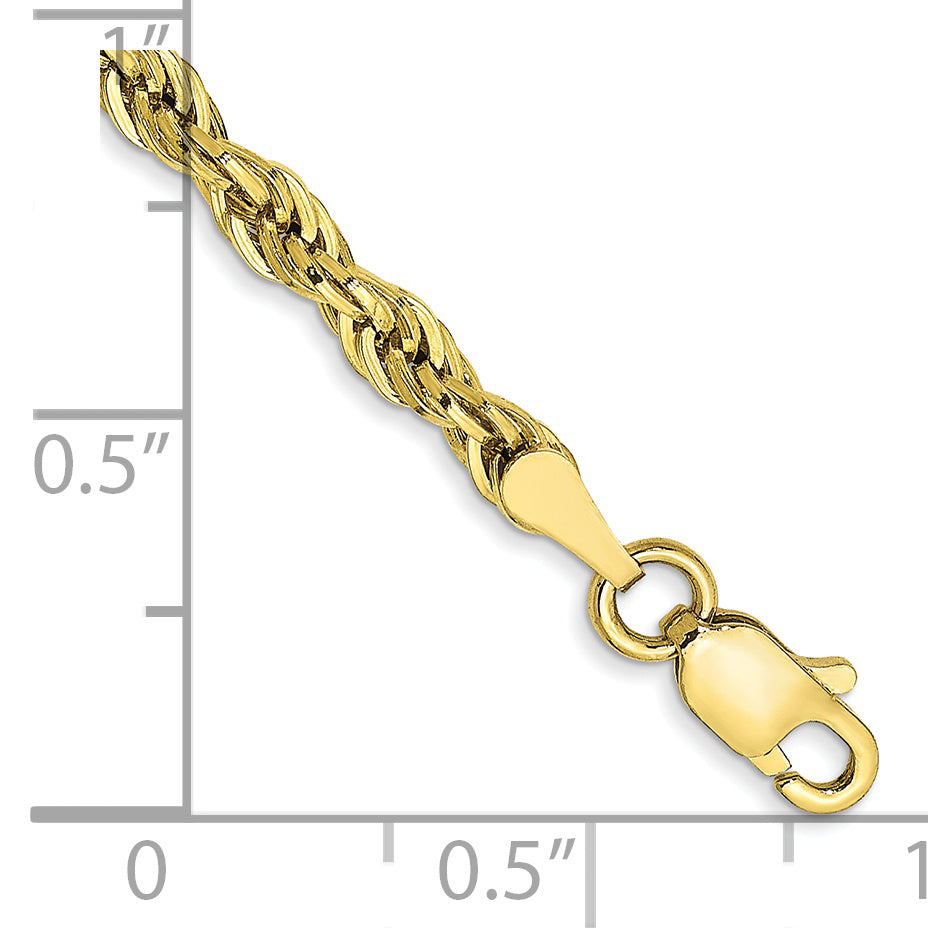 Gold (10K & 14K) Semi-Solid Rope Chain Bracelet - 10k Yellow Gold / 8 in / 3 mm