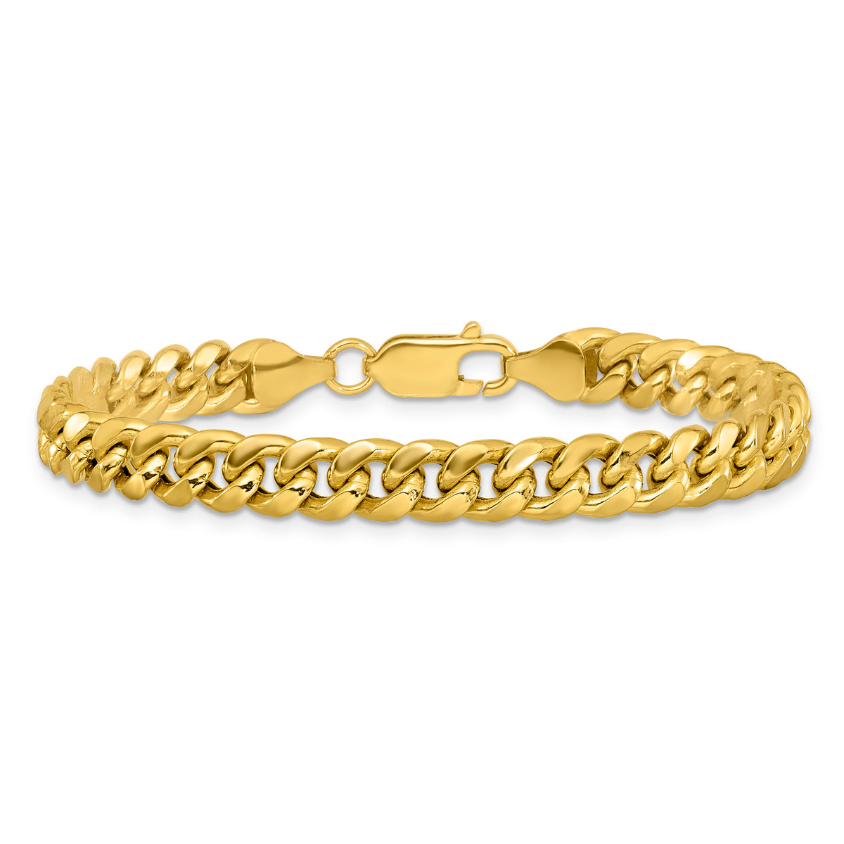 Gold (10K & 14K) Semi-Solid Miami Cuban Chain Bracelet - 10k Yellow Gold / 7 in / 6.75 mm